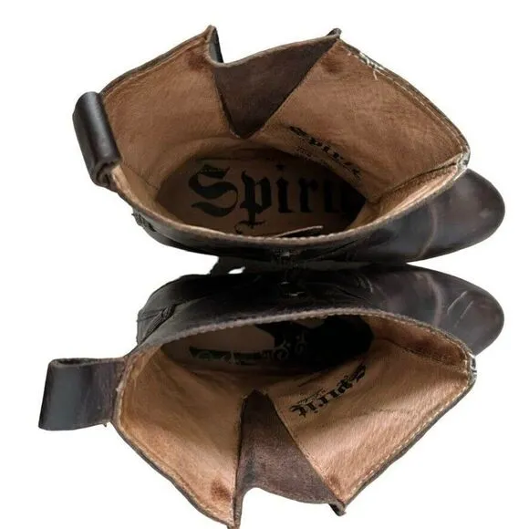 Spirit by Lucchese Olivia Short Brown Smooth Leather Ankle Western Boots Sz 7.5