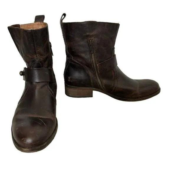 Spirit by Lucchese Olivia Short Brown Smooth Leather Ankle Western Boots Sz 7.5