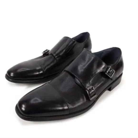 Stacy Adams Jennings Cap Toe Double Monk Black Leather Shoes Size 11