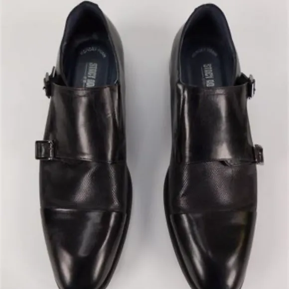 Stacy Adams Jennings Cap Toe Double Monk Black Leather Shoes Size 11
