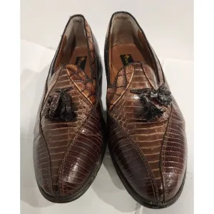 STACY ADAMS Snake &amp; Leather Tassel Loafer Mens Shoes Cognac 9.5 M