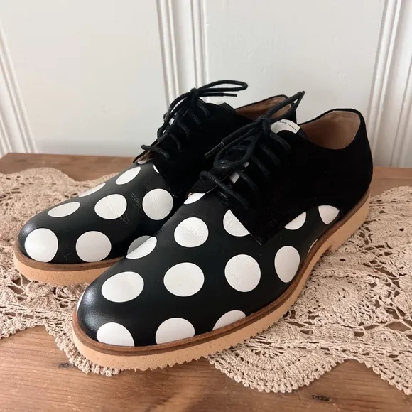Stephen Venezia Black White Polka Dot Leather Derby Lace Up Shoes size 8