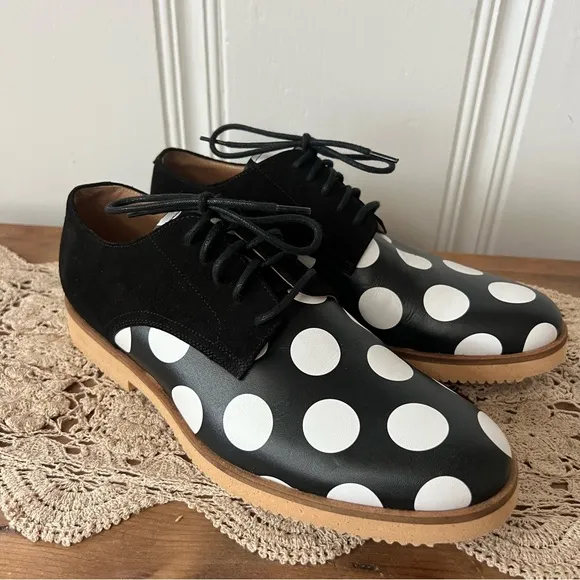 Stephen Venezia Black White Polka Dot Leather Derby Lace Up Shoes size 8