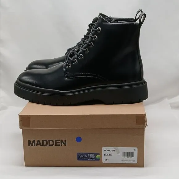 Steve Madden Auustn Combat Boots Men's Size 12 Black Ortholite Work Moto Biker