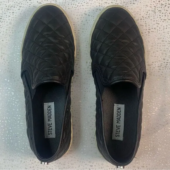 STEVE MADDEN ECENTRCQ BLACK Quilted Slip-on Sneaker Size 6