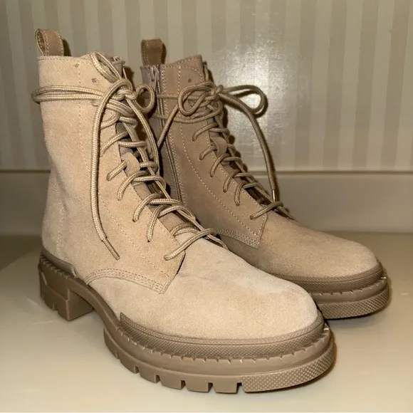 Steve Madden Jamisyn Sand Suede Ankle Chunky Combat Boots Size 9 1/2 NIB