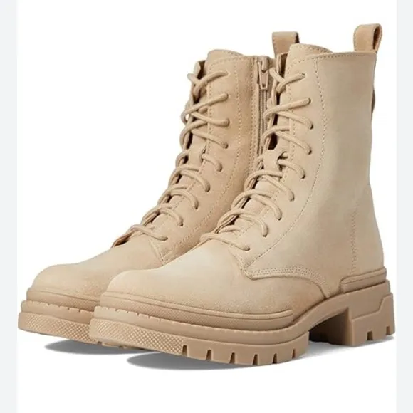 Steve Madden Jamisyn Sand Suede Ankle Chunky Combat Boots Size 9 1/2 NIB