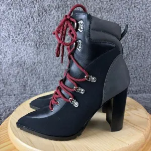 Steve Madden Karey Boots Womens 8.5 Black Leather Fabric Pointed Toe Block Heel