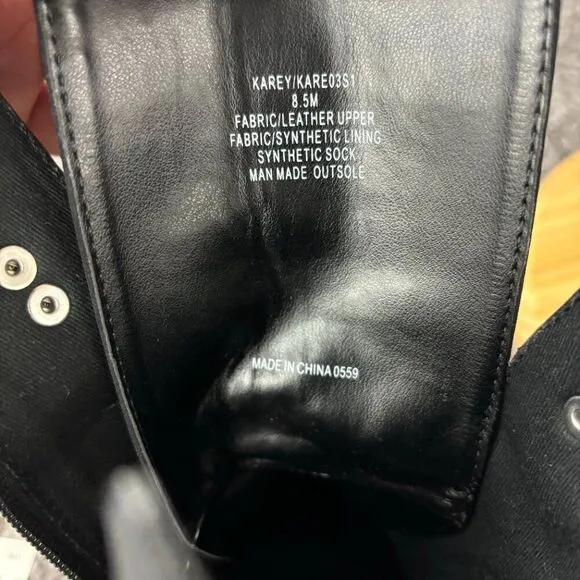 Steve Madden Karey Boots Womens 8.5 Black Leather Fabric Pointed Toe Block Heel