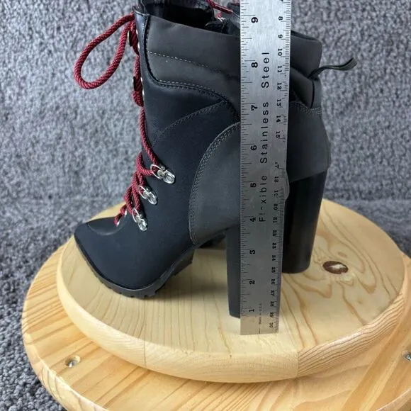 Steve Madden Karey Boots Womens 8.5 Black Leather Fabric Pointed Toe Block Heel