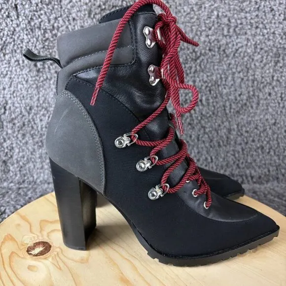 Steve Madden Karey Boots Womens 8.5 Black Leather Fabric Pointed Toe Block Heel