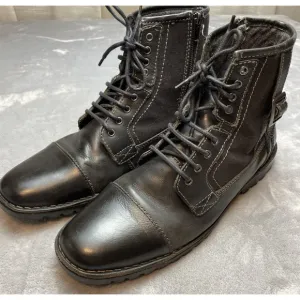 Steve Madden P-Origin Combat Boots Mens 13 Black Leather Cap Toe Military Buckle