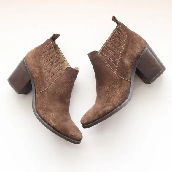 Steve Madden Pauze Khaki Suede Leather Block Heel Chelsea Ankle Boots / Booties