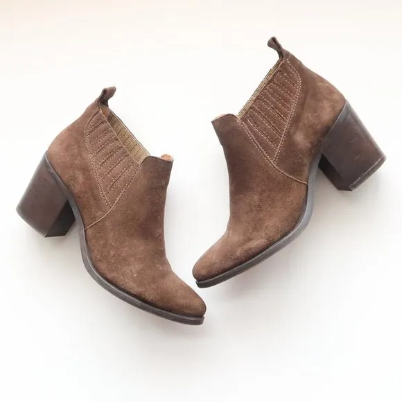 Steve Madden Pauze Khaki Suede Leather Block Heel Chelsea Ankle Boots / Booties