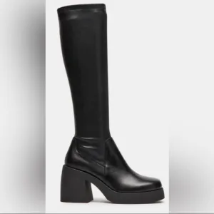 Steve Madden Phoenix Sultry Pull On Stretchy Black Platform Tall Boots