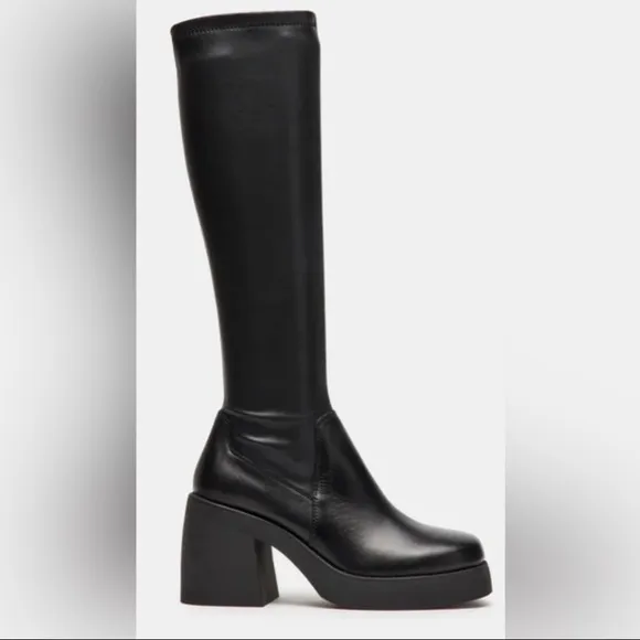 Steve Madden Phoenix Sultry Pull On Stretchy Black Platform Tall Boots