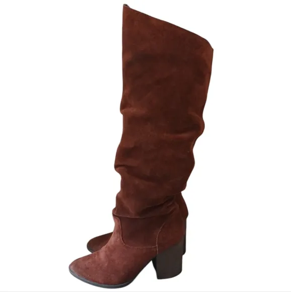 Steve Madden Savas Tall Suede Slouch Boots Burgundy Knee High Heeled Boot 6
