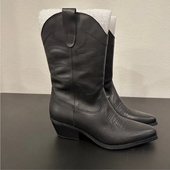 Steve Madden Western Black Leather Boots Size 6