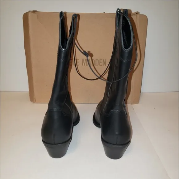 Steve Madden Western Black Leather Boots Size 6