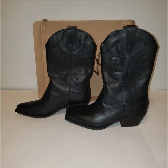 Steve Madden Western Black Leather Boots Size 6