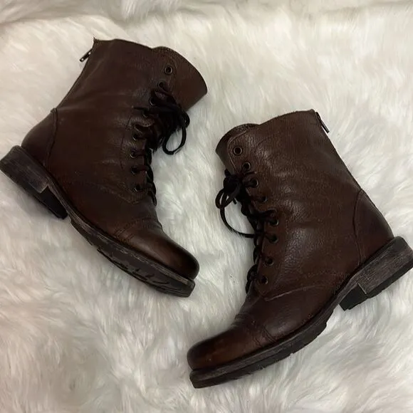 Steve Madden Brown Leather Fame Military Style Boots Fisherman Core B19B
