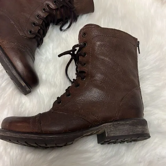 Steve Madden Brown Leather Fame Military Style Boots Fisherman Core B19B
