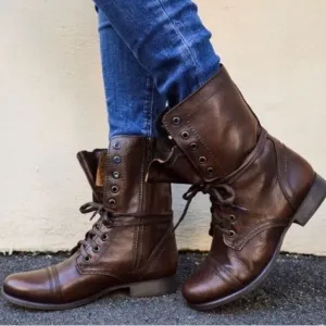Steve Madden Brown Leather Fame Military Style Boots Fisherman Core B19B