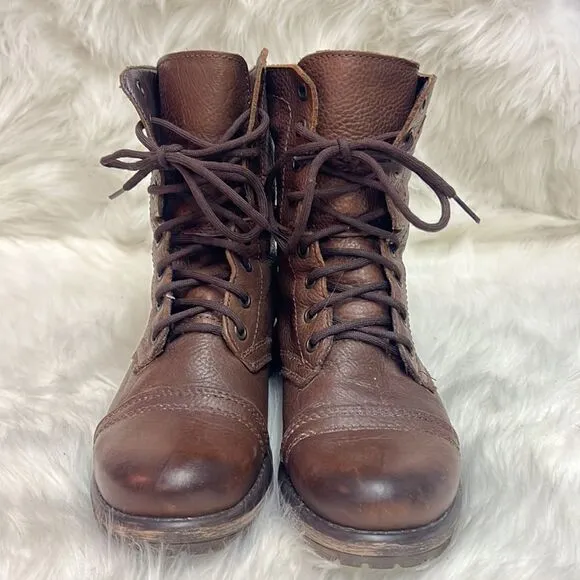 Steve Madden Brown Leather Fame Military Style Boots Fisherman Core B19B