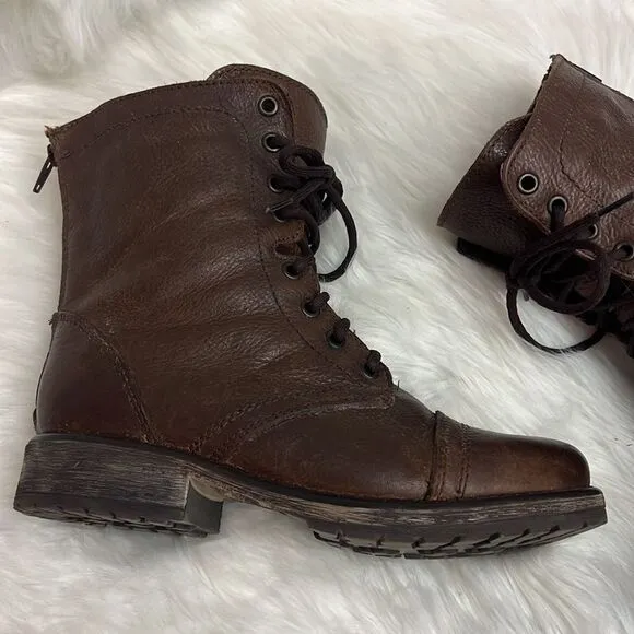 Steve Madden Brown Leather Fame Military Style Boots Fisherman Core B19B