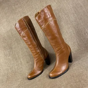 STIVALI New York Boots Heeled Zip Leather Women SZ 6.5  37