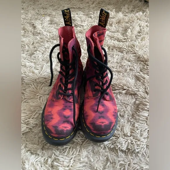 Streetwear, Edgy, Grunge Dr Martens PASCAL Summer Tie Dye Leather Combat Boots
