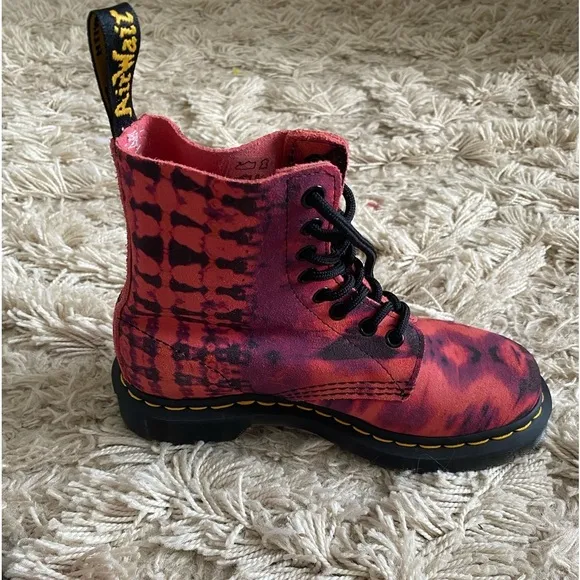 Streetwear, Edgy, Grunge Dr Martens PASCAL Summer Tie Dye Leather Combat Boots