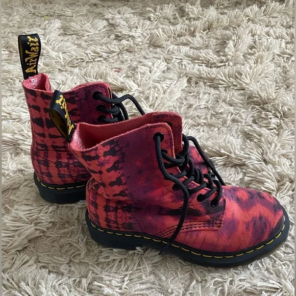Streetwear, Edgy, Grunge Dr Martens PASCAL Summer Tie Dye Leather Combat Boots