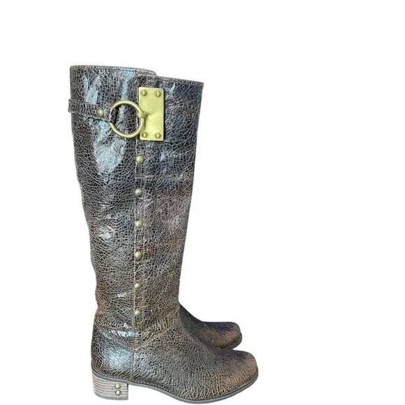 Stuart Weitzman Brown Leather Tall Boots Brass Ring