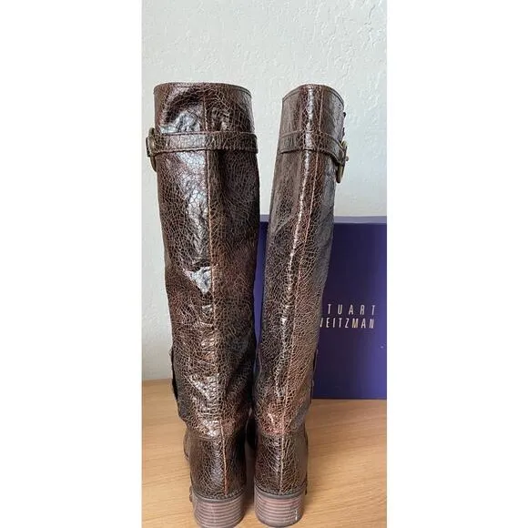 Stuart Weitzman Brown Leather Tall Boots Brass Ring
