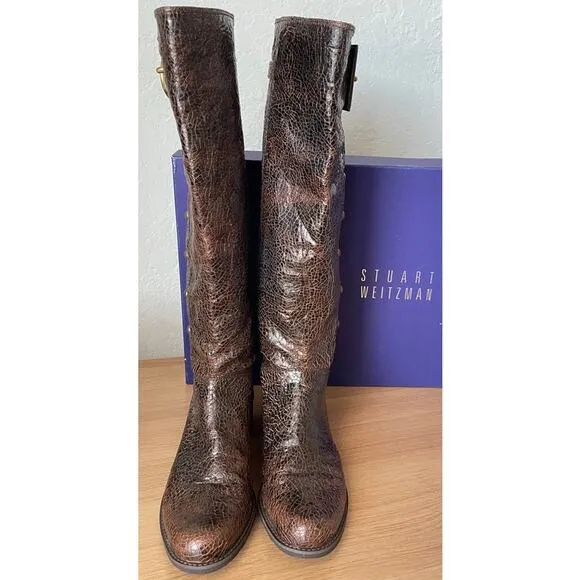Stuart Weitzman Brown Leather Tall Boots Brass Ring