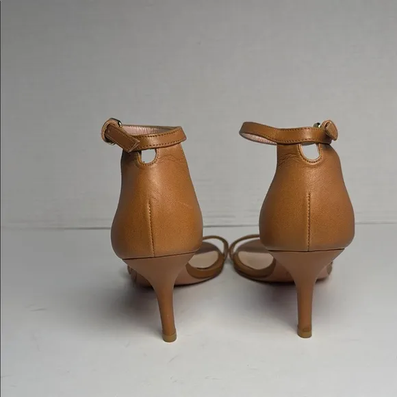 STUART WEITZMAN Women's Nun Naked Carmel Leather Ankle Strap 3&quot; Heels Size 8.5