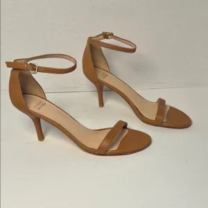 STUART WEITZMAN Women's Nun Naked Carmel Leather Ankle Strap 3&quot; Heels Size 8.5