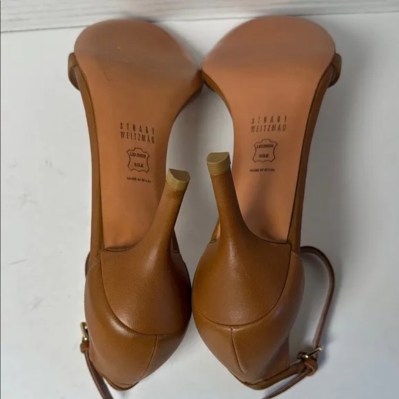 STUART WEITZMAN Women's Nun Naked Carmel Leather Ankle Strap 3&quot; Heels Size 8.5