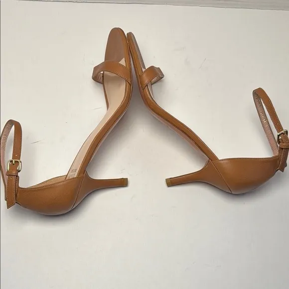 STUART WEITZMAN Women's Nun Naked Carmel Leather Ankle Strap 3&quot; Heels Size 8.5