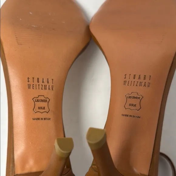 STUART WEITZMAN Women's Nun Naked Carmel Leather Ankle Strap 3&quot; Heels Size 8.5