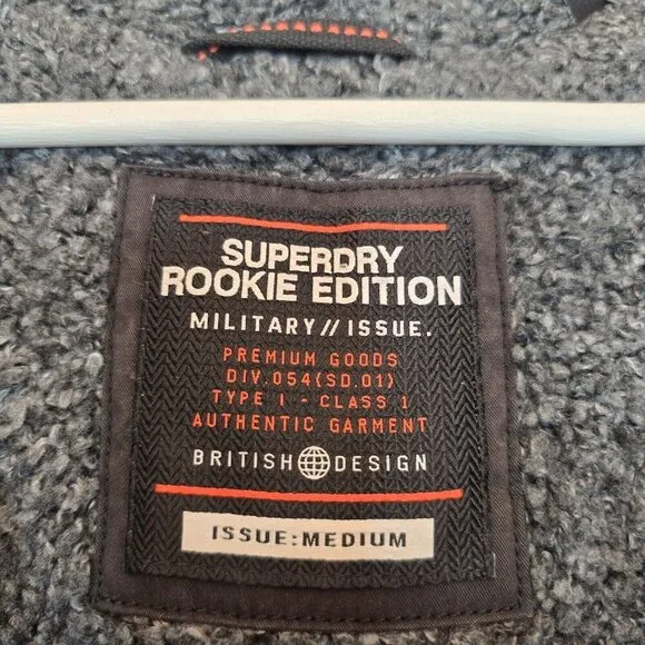 SUPERDRY Men's Rookie Utility Parka Jacket Military Issue Grey Medium Gorpcore