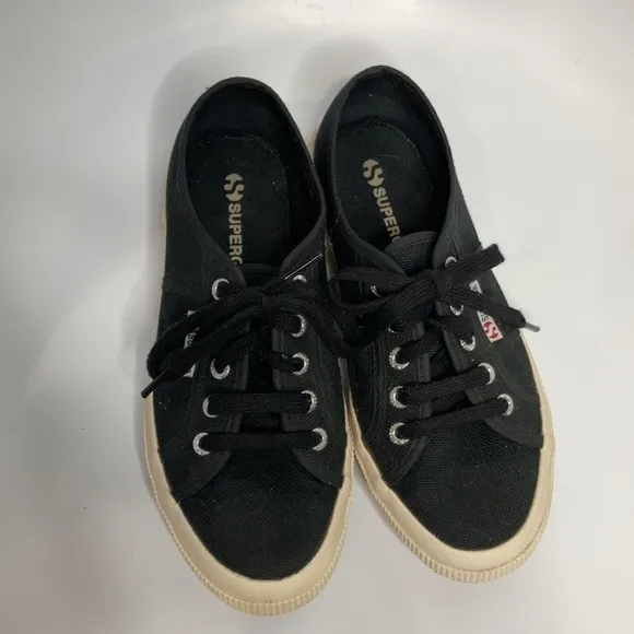 Superga canvas sneakers black &amp; cream size 7