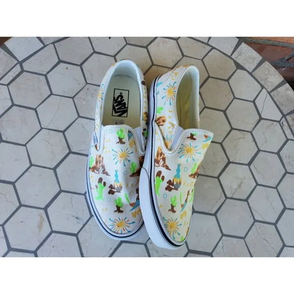 Sz 10.5 Vans Men Get Outdoors Multicolor Desert Canvas Slip On Shoes Cream White