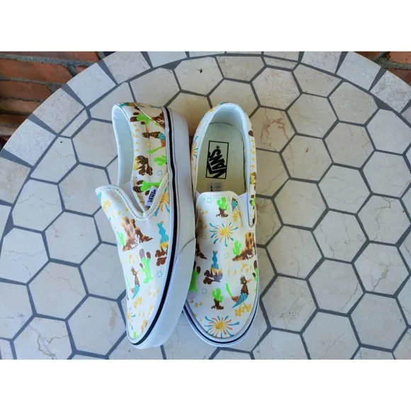 Sz 10.5 Vans Men Get Outdoors Multicolor Desert Canvas Slip On Shoes Cream White