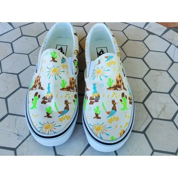 Sz 10.5 Vans Men Get Outdoors Multicolor Desert Canvas Slip On Shoes Cream White