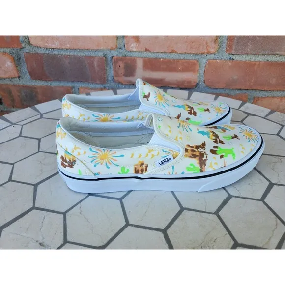 Sz 10.5 Vans Men Get Outdoors Multicolor Desert Canvas Slip On Shoes Cream White