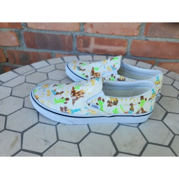 Sz 10.5 Vans Men Get Outdoors Multicolor Desert Canvas Slip On Shoes Cream White