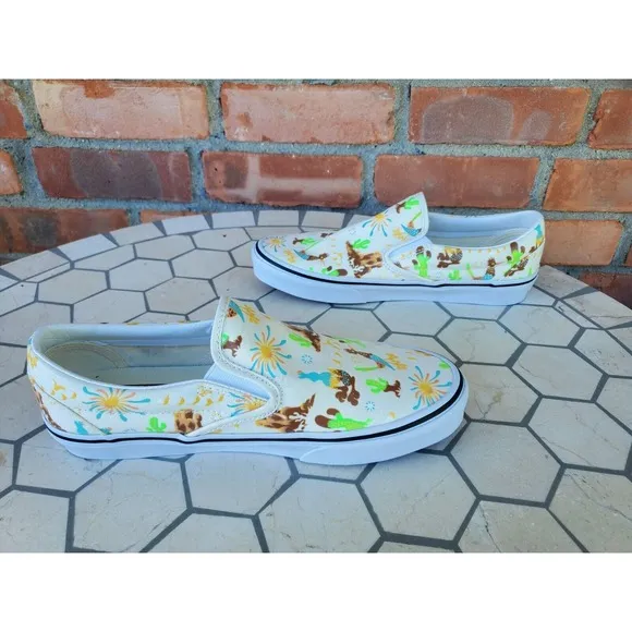 Sz 10.5 Vans Men Get Outdoors Multicolor Desert Canvas Slip On Shoes Cream White