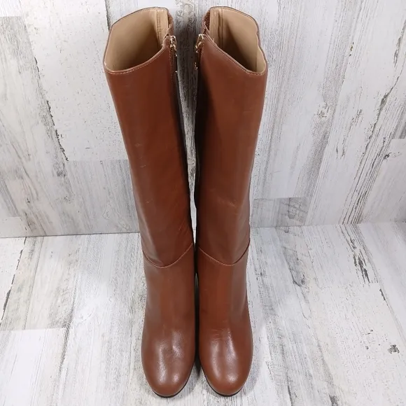 Talbots Lilia Tall Elegant Brown Leather Wedge Boots #1258